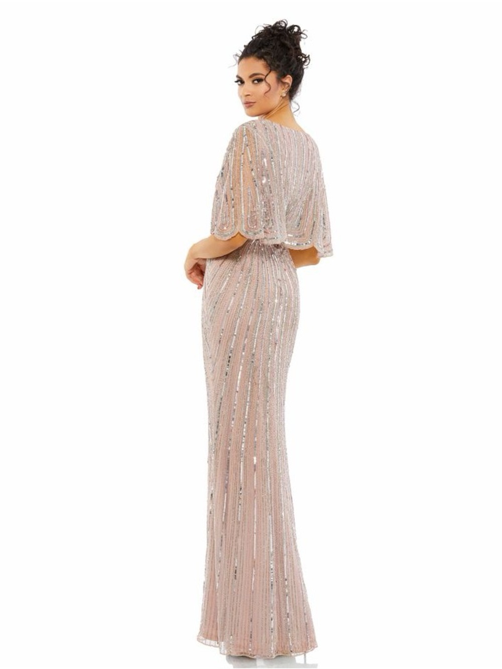 Mac Duggal Sequin Cape Sleeve Column Gown Maxi Dress - Picture 3 of 3